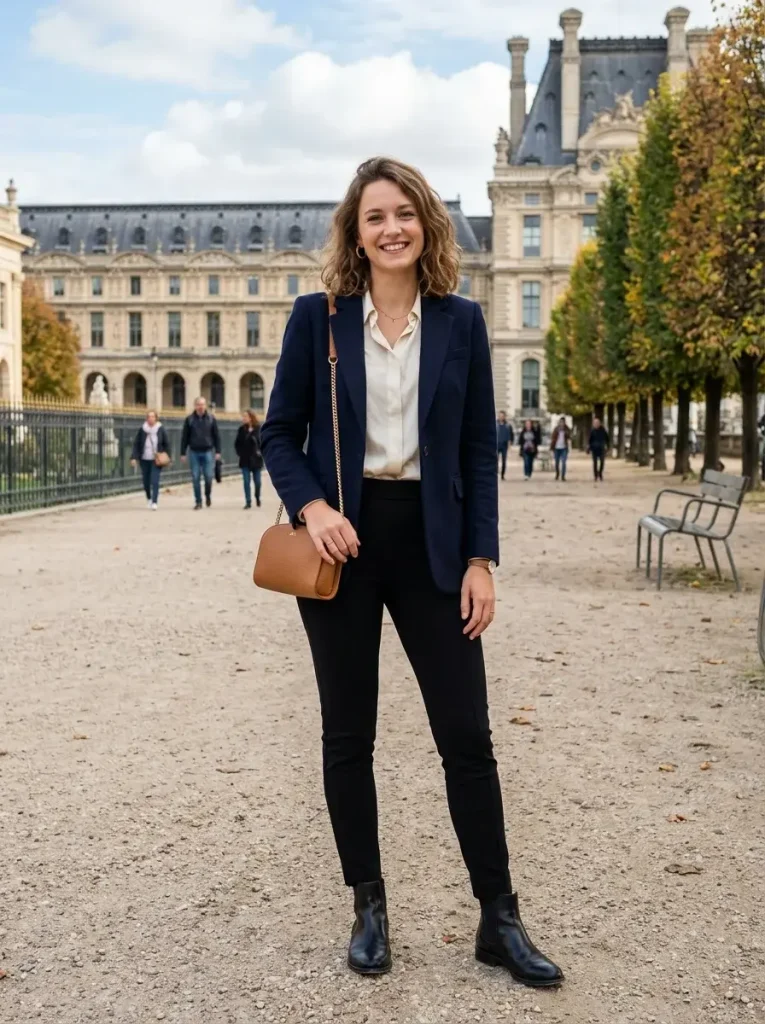 14 Midsize Fall Outfits That Actually Fit Real Life 2 Ponte trousers silky blouse structured blazer
