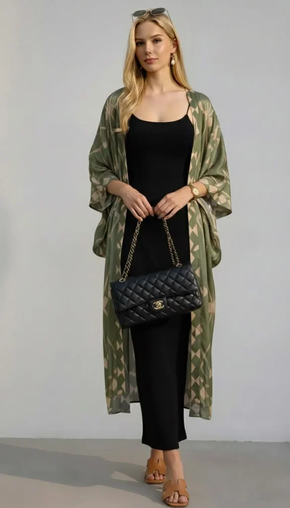Your Cozy Season Style Guide: 16 Plus Size Outfits for Fall 3 Printed Kimono With a Ribbed Jumpsuit