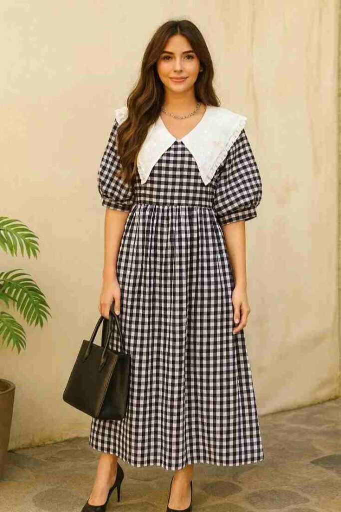 Covered, Comfortable, and So Stylish: 16 Modest Fall Outfits 15 Puff Sleeve Maxi Dress With a Knitted Collar
