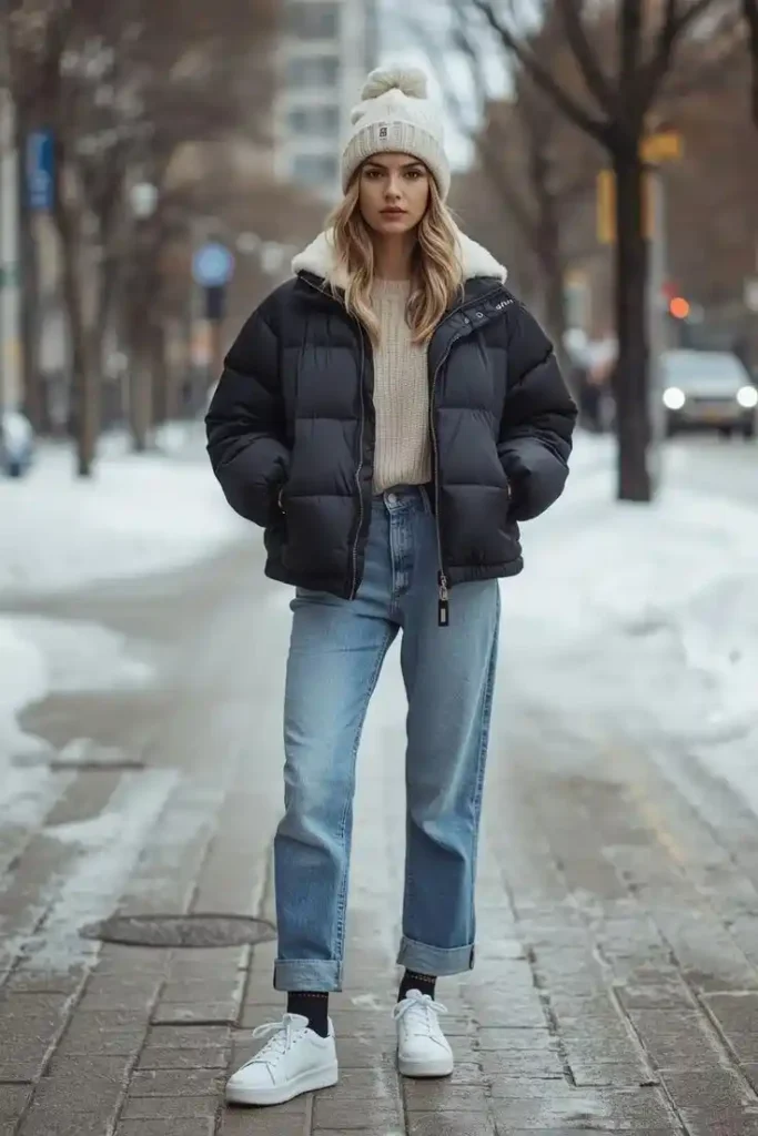 Leggings, But Make It Fall: 14 Fall Outfits Leggings Lovers Will Live In 14 Puffer Jacket With a Knit Beanie