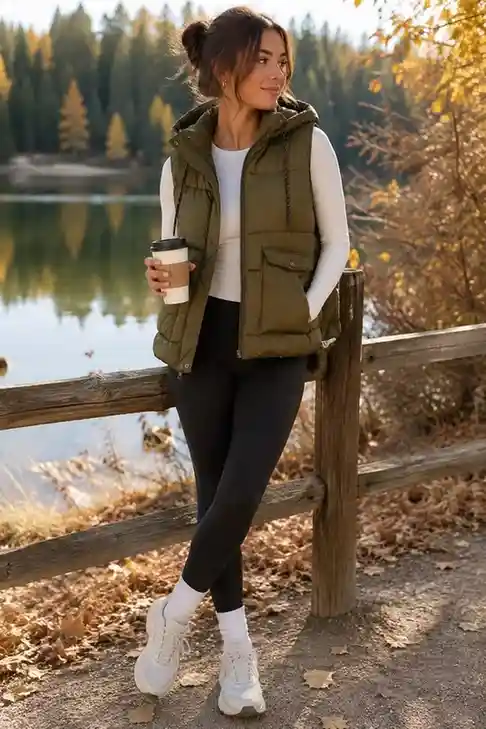 Cozy, Chic, and Easy: 17 Fall Fashion Outfits Ideas You’ll Want to Recreate 13 Puffer Vest With Leggings