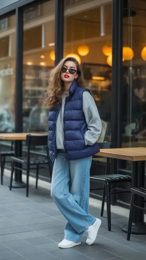 Back-to-Class Style Made Easy: 16 Fall Outfits for School You’ll Actually Want to Wear 9 Puffer Vest With a Long Sleeve Top