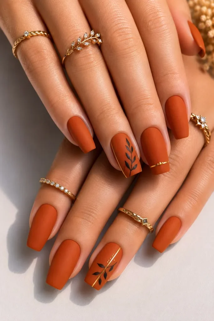 16 Fall Coffin Nails That Make Autumn Manicures Feel Extra Stylish 9 Pumpkin Spice Coffin Nails