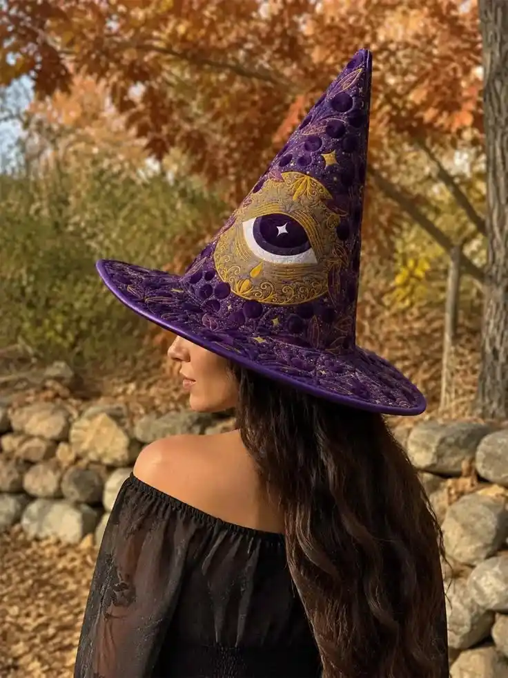 Give Your Screen a Spooky Glow With These 17 Halloween Wallpaper Ideas 13 Purple Witch Hat Patten