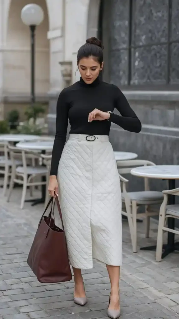 Cute, Cozy, and Photo-Ready: 13 Fall Outfits Pumpkin Patch Days Deserve 10 Quilted Skirt With a Mock Neck Top