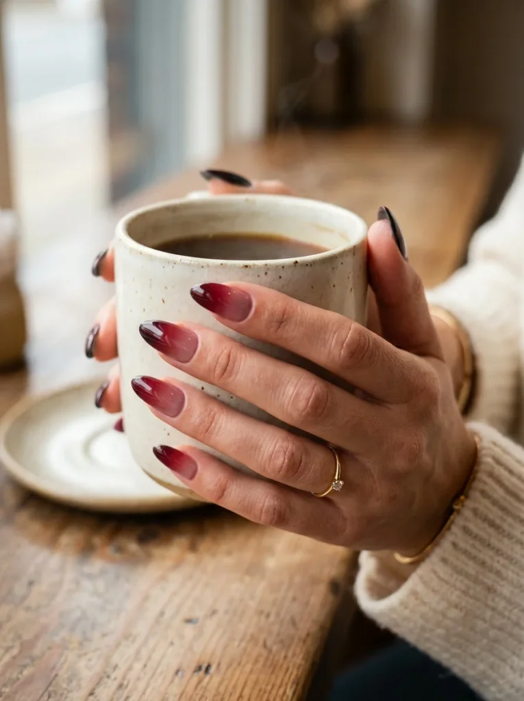 15 Red Fall Nails That Will Make Your Autumn Manicure Look Rich and Luxurious 10 Red Aura or Gradient