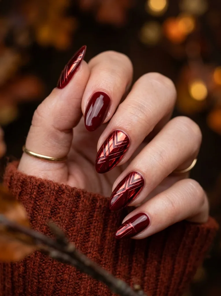 15 Red Fall Nails That Will Make Your Autumn Manicure Look Rich and Luxurious 6 Red Chrome Accents