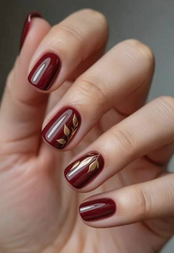 Red Fall Nails Are Having a Moment: 15 Red Fall Nails That Feel Perfect for the Season 4 Red Nails With Tiny Gold Leaves