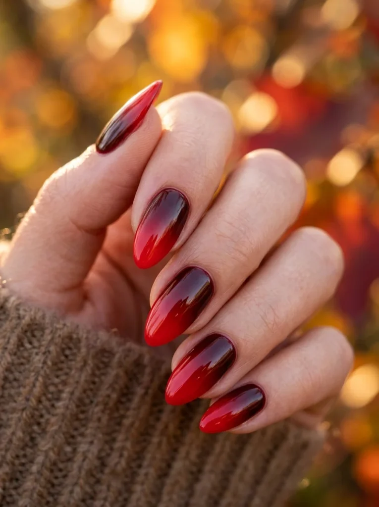 15 Red Fall Nails That Will Make Your Autumn Manicure Look Rich and Luxurious 14 Red Ombre Fade