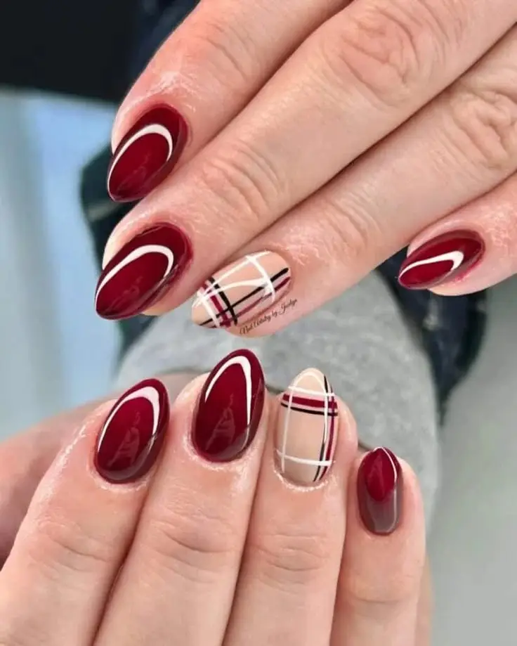 Red Fall Nails Are Having a Moment: 15 Red Fall Nails That Feel Perfect for the Season 13 Red Plaid Accent Nails