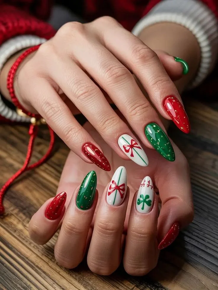 Festive Details That Make These 17 Christmas Tree Nails So Charming 6 Red and Green Christmas Tree Nails