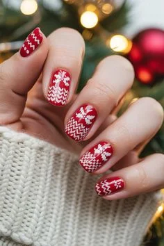 Holiday Glam Made Easy: 15 Christmas Nail Designs for Every Festive Mood 7 Red and White Sweater Nails