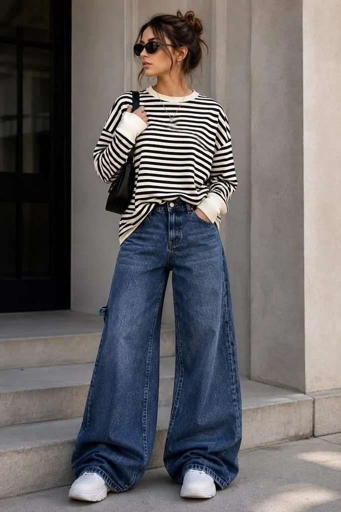 15 Early Fall Outfits That Make the Seasonal Style Switch Feel Effortless 7 Relaxed Jeans With a Striped Sweater