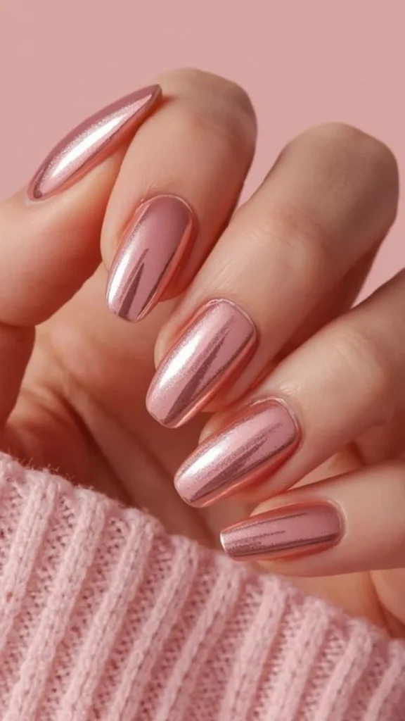 Your Fall Mani Just Got Shinier: 15 Fall Chrome Nails That Feel So Chic 11 Rose Gold Chrome Nails