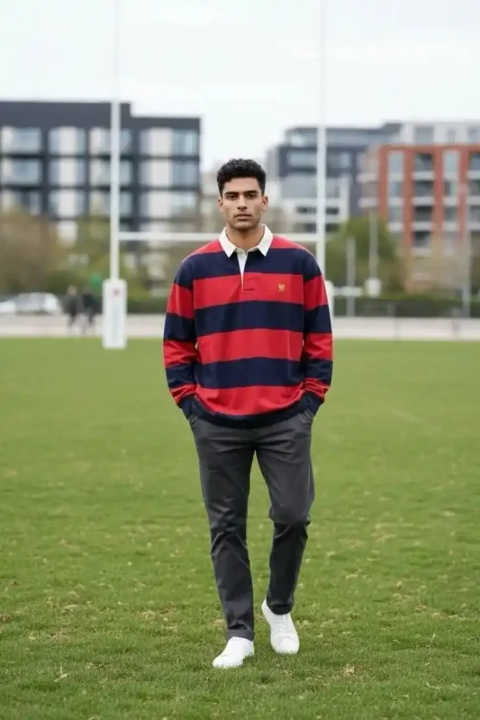 Your Fall Wardrobe Just Got Smarter With These 15 Preppy Fall Outfits 6 Rugby Shirt With Chinos
