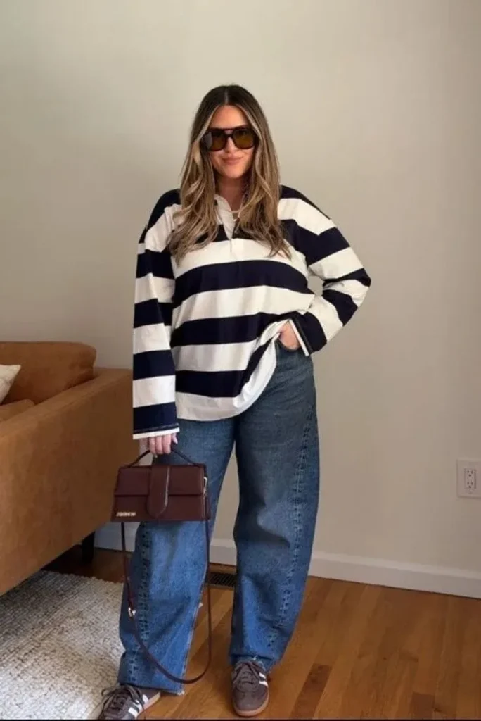 From Early Classes to Late Coffee Runs: 15 College Fall Outfits 1 Rugby Shirt With Loose Fit Jeans