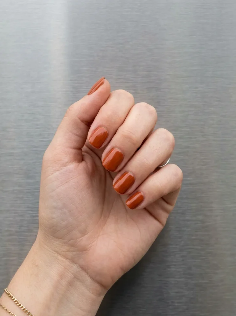 16 Simple Fall Nails That Look Expensive But Are So Easy to Recreate 14 Rust Orange on Short Nails