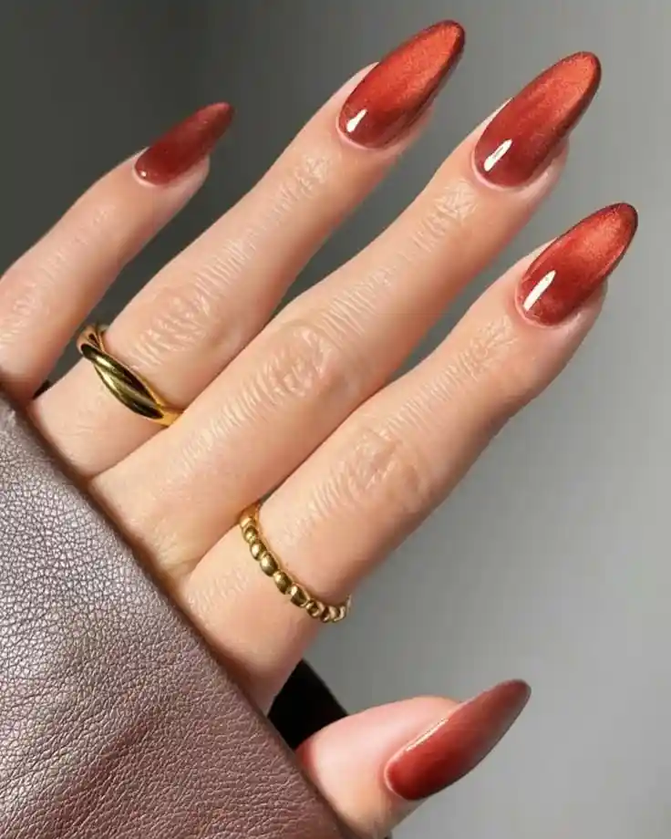 18 Fall Almond Nails That Will Make You Ditch Your Basic Manicure Forever 10 Rust Red Cat Eye