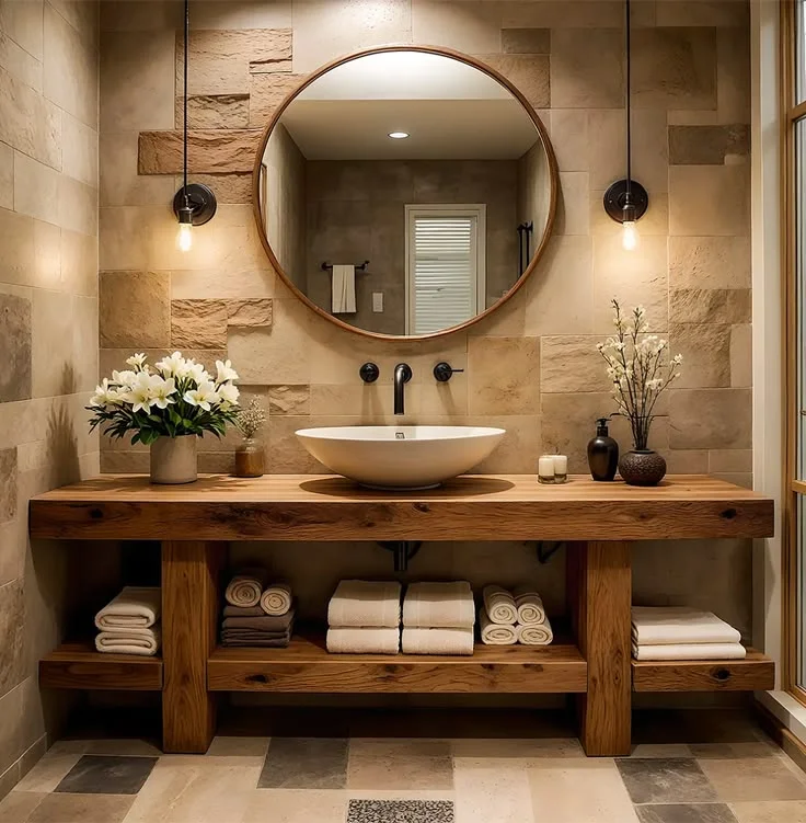 18 Bathroom Vanity Ideas That Are Giving “Pinterest Dream Home” Energy in 2026 13 Rustic Wood Vanity