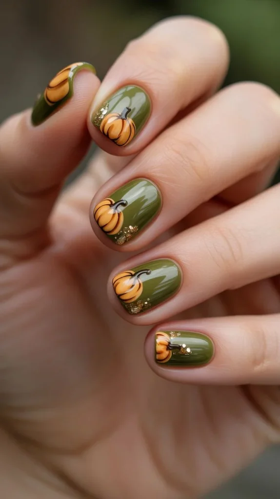 14 Fall Pumpkin Nails That Make Autumn Manicures Feel Extra Cozy 6 Sage Green Pumpkin Nails