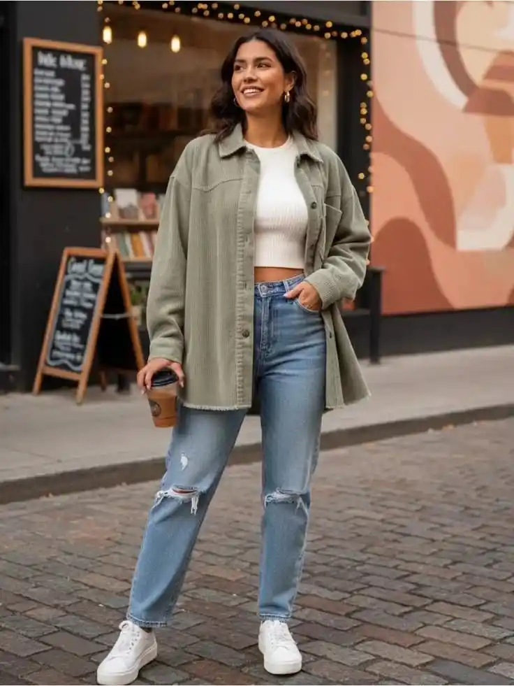 15 Casual Fall Outfits That Make Everyday Dressing Feel Effortless 9 Shacket With a Basic Tee