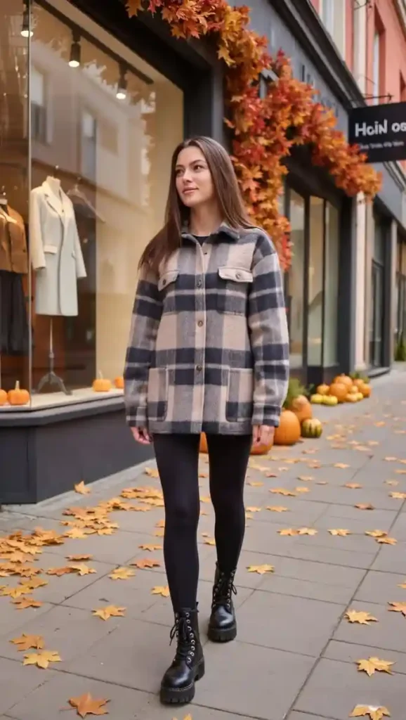 Leggings, But Make It Fall: 14 Fall Outfits Leggings Lovers Will Live In 7 Shacket and Lug Sole Boots