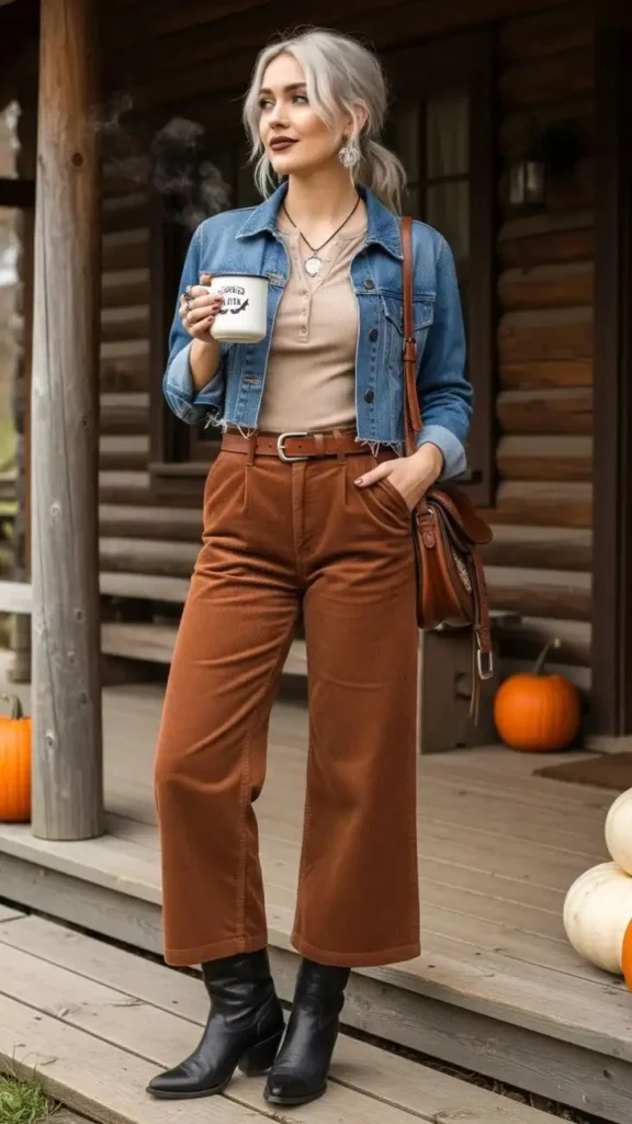 The Denim Layer You’ll Keep Reaching For: 14 Jean Jacket Outfits Fall Is Made For 11 Sherpa Lined Jean Jacket With Corduroy Pants