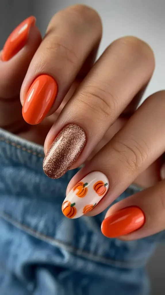 14 Fall Pumpkin Nails That Make Autumn Manicures Feel Extra Cozy 8 Short Pumpkin Spice Nails 1