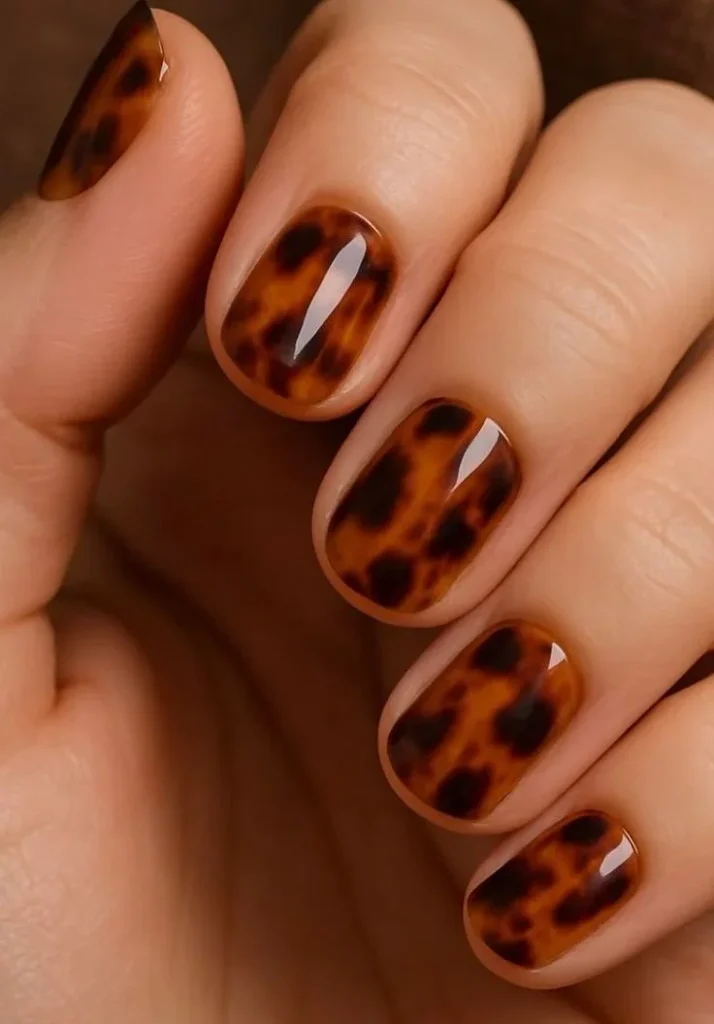 16 Fall Tortoise Shell Nails That Make Autumn Manicures Look So Expensive 4 Short Tortoise Shell Nails