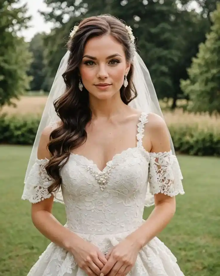 The Bridal Lookbook: 18 Wedding Hairstyles with Veil That Feel Truly Special 9 Side Swept Curls with a Shoulder Veil