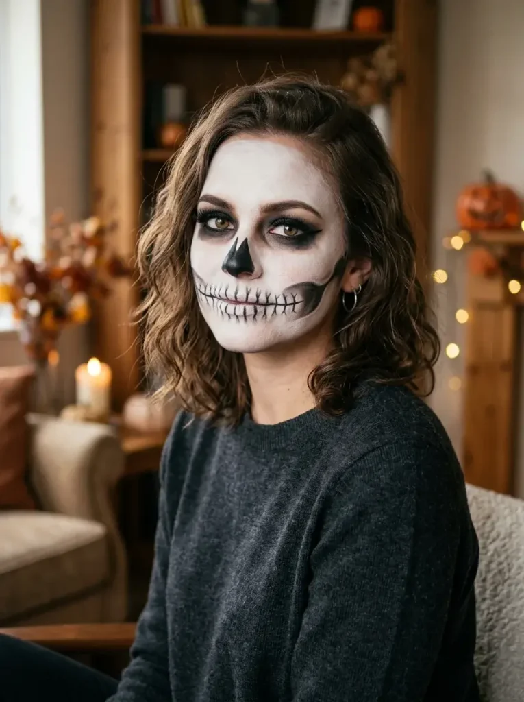16 Halloween Makeup Looks, Sorted by How Much Time You Actually Have 8 Skeleton Face Simplified