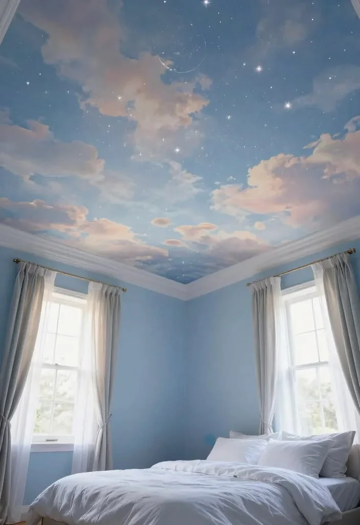 18 Blue Bedroom Ideas That Are Giving “Main Character Energy” Right Now 6 Sky Blue Ceiling Magic