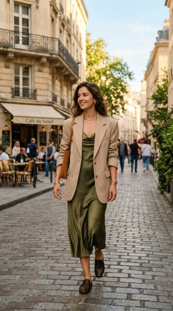 Your Closet Will Feel Brand-New with These 16 Dress Outfit Ideas 5 Slip Dress with an Oversized Blazer