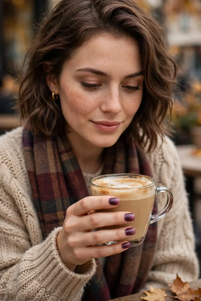 14 Fall Aura Nails That Create the Dreamiest Autumn Manicure Looks 3 Smoky Plum Haze