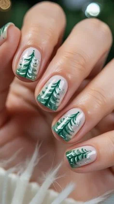 Festive Details That Make These 17 Christmas Tree Nails So Charming 5 Snowy Christmas Tree Nails