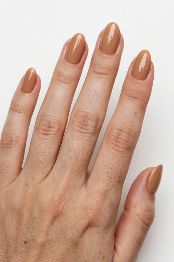16 Simple Fall Nails That Look Expensive But Are So Easy to Recreate 4 Soft Caramel on Almond Nails