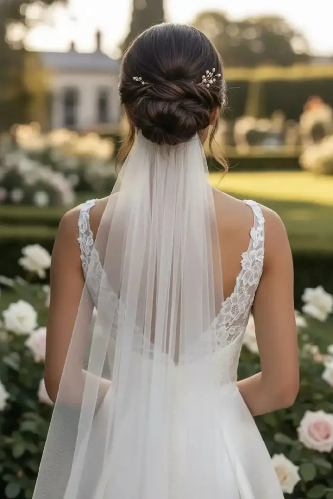 The Bridal Lookbook: 18 Wedding Hairstyles with Veil That Feel Truly Special 1 Soft Low Bun with a Veil Underneath