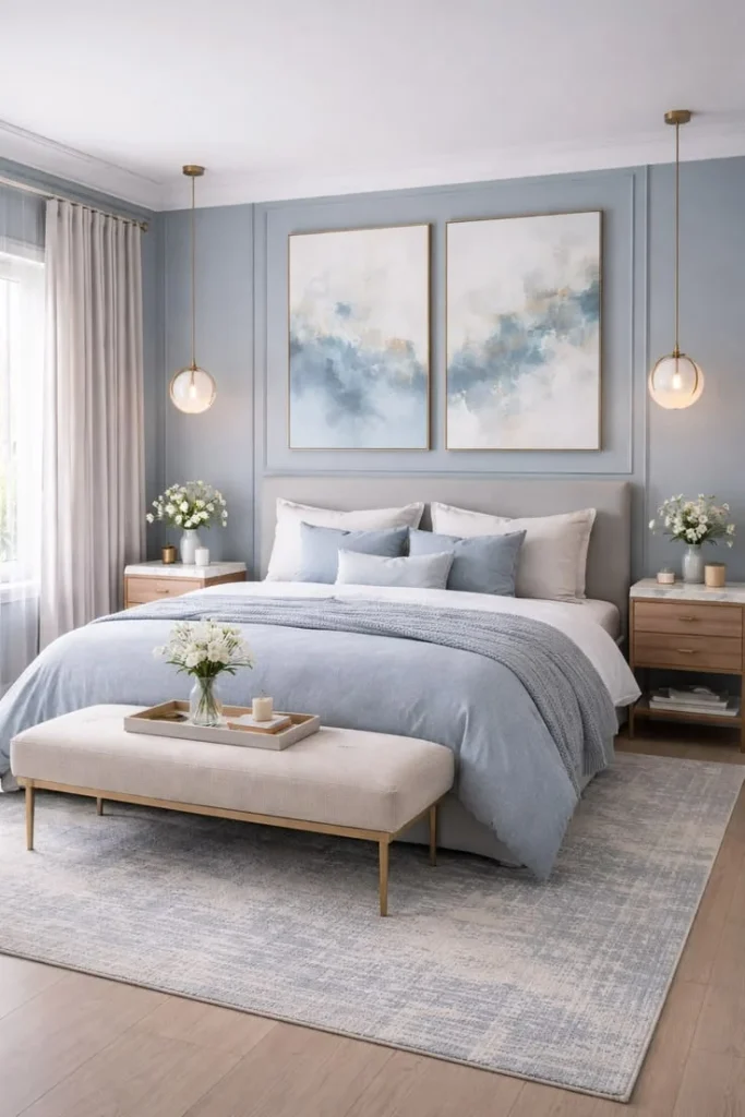 18 Blue Bedroom Ideas That Are Giving “Main Character Energy” Right Now 2 Soft Powder Blue for a Dreamy Vibe