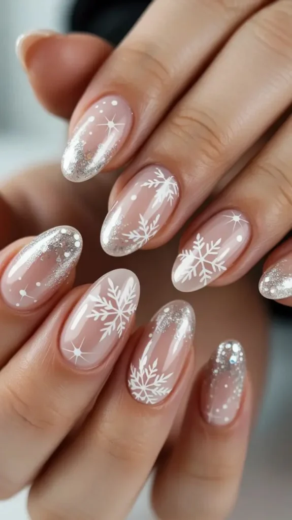 Holiday Glam Made Easy: 15 Christmas Nail Designs for Every Festive Mood 3 Soft White Snowflake Nail