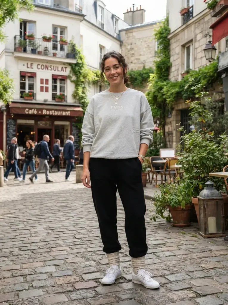 14 Midsize Fall Outfits That Actually Fit Real Life 9 Soft joggers oversized sweatshirt cozy socks