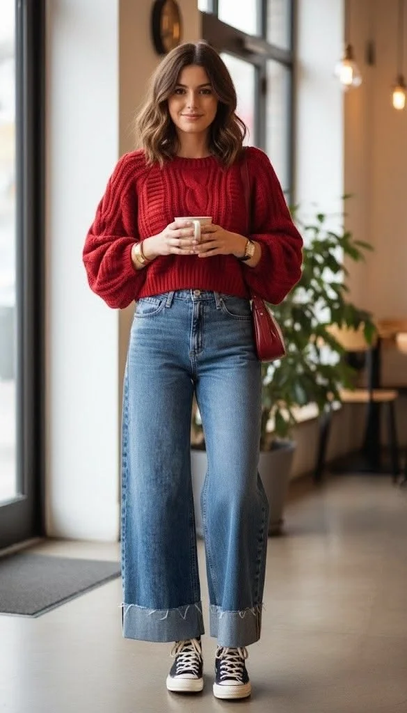 14 Fall Outfits Jeans Lovers Will Want to Wear on Repeat 1 Straight Leg Jeans With an Oversized Sweater