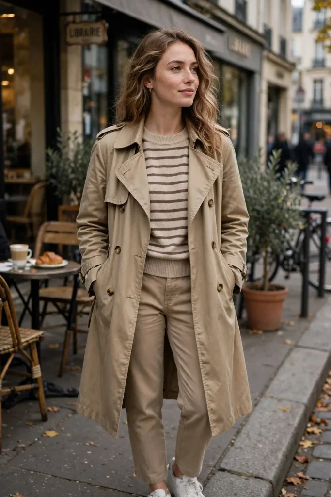 14 Fall Sweater Outfits, Sorted by the Sweater You Already Own 10 Striped Sweater with a Trench Coat
