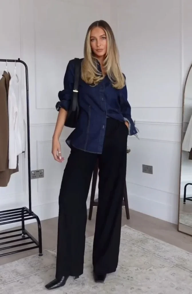 Your Autumn Cart Is Calling: 17 Shein Fall Outfits With Major Style 15 Studded Denim Top With Wide Black Pants