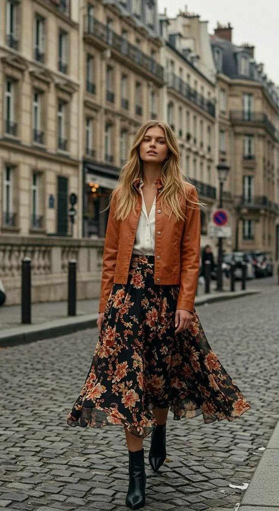 The Cozy-Girl Guide to 17 Boho Fall Outfits That Feel Effortlessly Stylish 3 Suede Jacket With a Printed Midi Skirt