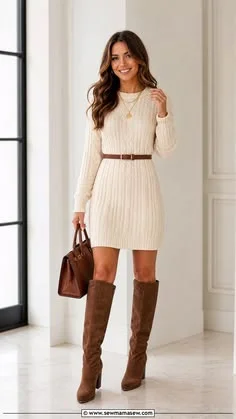 Cozy Meets Chic: 14 Fall Sweater Outfits You’ll Want to Wear on Repeat 10 Sweater Dress With Knee High Boots 3