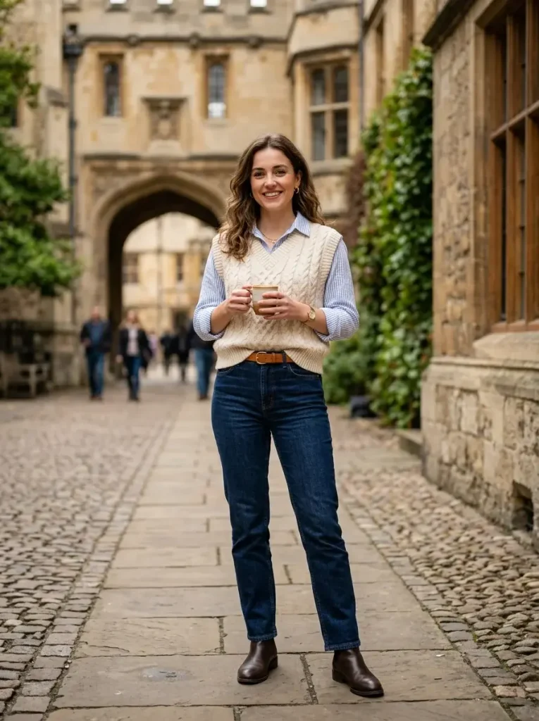 15 Casual Fall Outfits That Look Effortlessly Stylish for Everyday Days 10 Sweater Vest Layered Over a Button Up Shirt