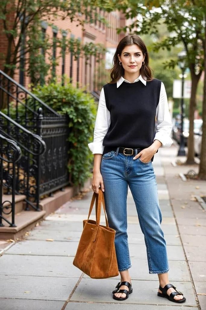 Fall Office Style Made Easy: 15 Fall Business Casual Outfits That Look Effortlessly Polished 6 Sweater Vest Over a Button Down