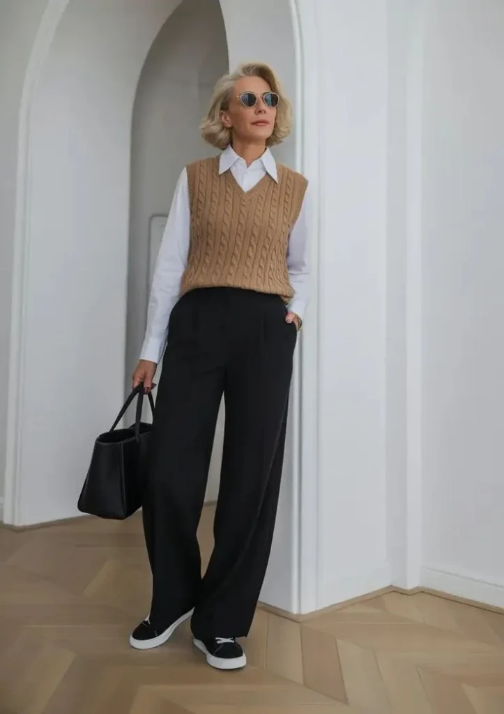 Back-to-Class Style Made Easy: 16 Fall Outfits for School You’ll Actually Want to Wear 11 Sweater Vest Over a Button Down Shirt 1