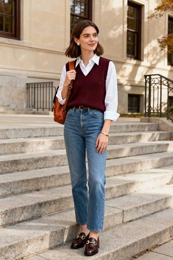 Your Fall Closet Just Got Better: 15 Classy Fall Outfits That Feel Effortlessly Chic 13 Sweater Vest Over a Button Down Shirt