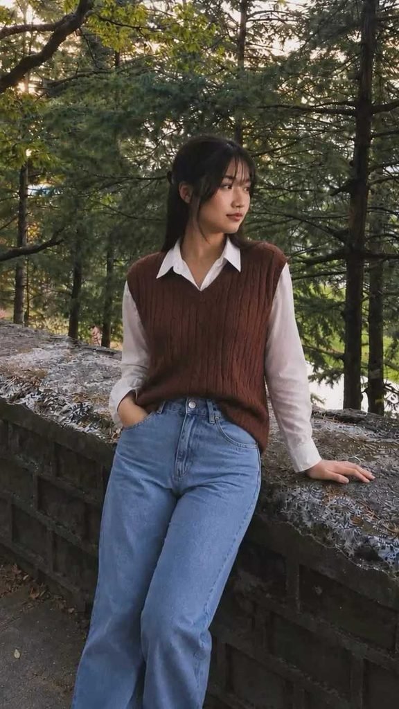 16 Fall Winter Outfits That Make Cold-Weather Dressing Feel Effortless 11 Sweater Vest Over a Button Up